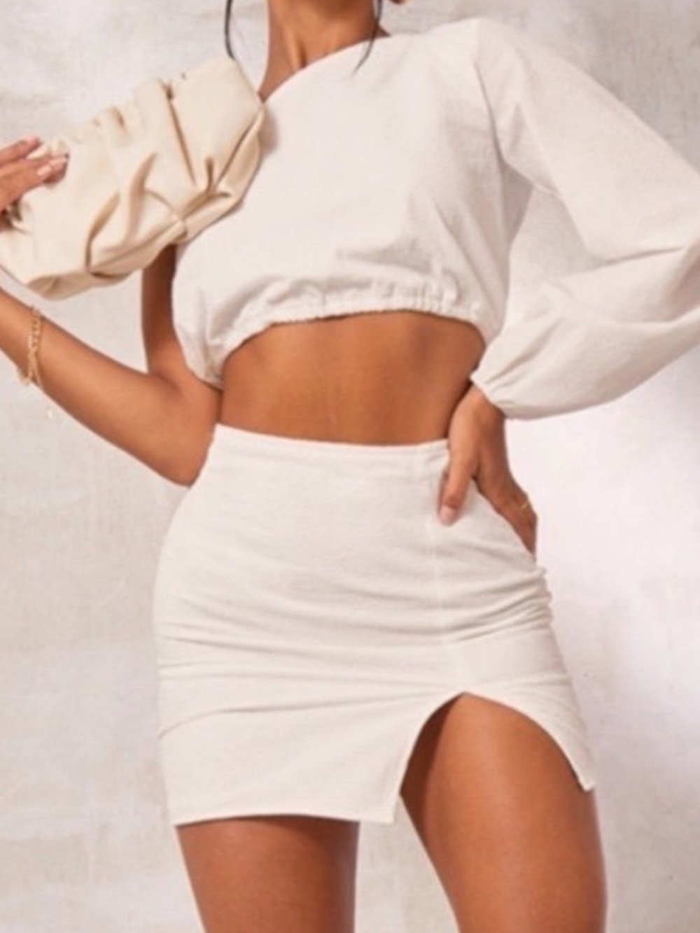 Pretty Little Thing White Mini Skirt Set